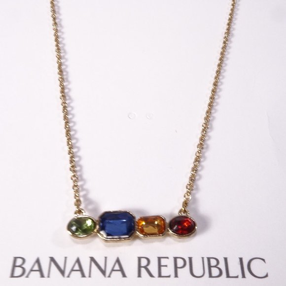 Banana Republic Multi Color Gemstone Bar Necklace NWT 38 - Picture 1 of 7